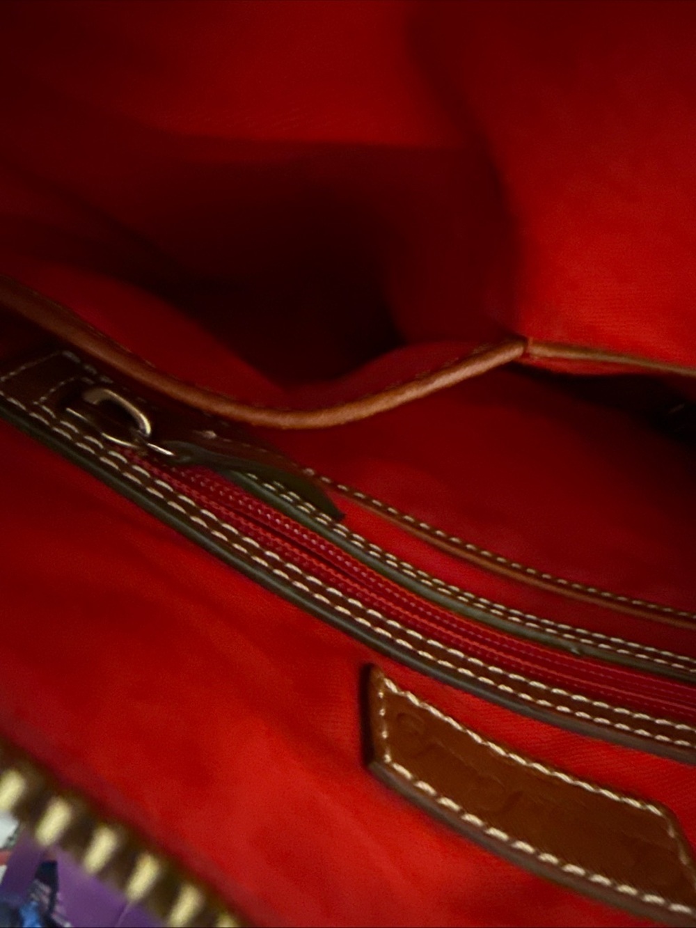 Dooney & Bourke Red Pebble Leather Shoulder Bag with Brown Trim - Picture 14 of 16